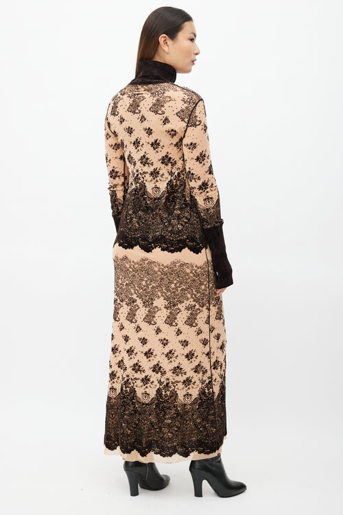 Jean Paul Gaultier Brown Velvet & Beige Mesh Dress