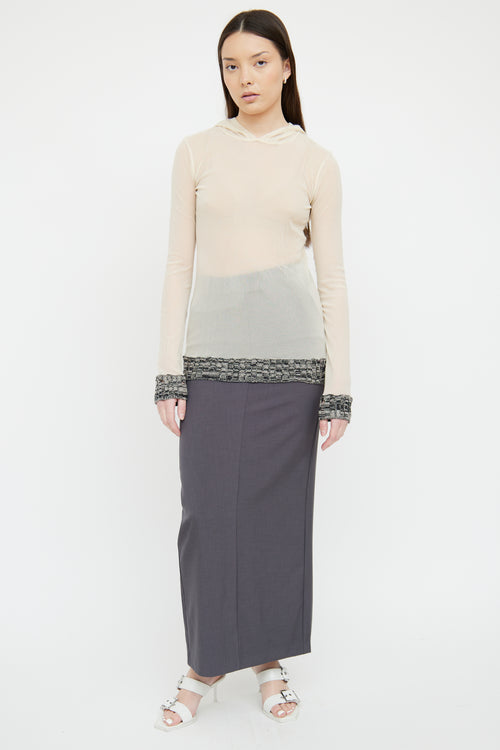 Jean Paul Gaultier Cream Sheer Mesh & Knit Hooded Top