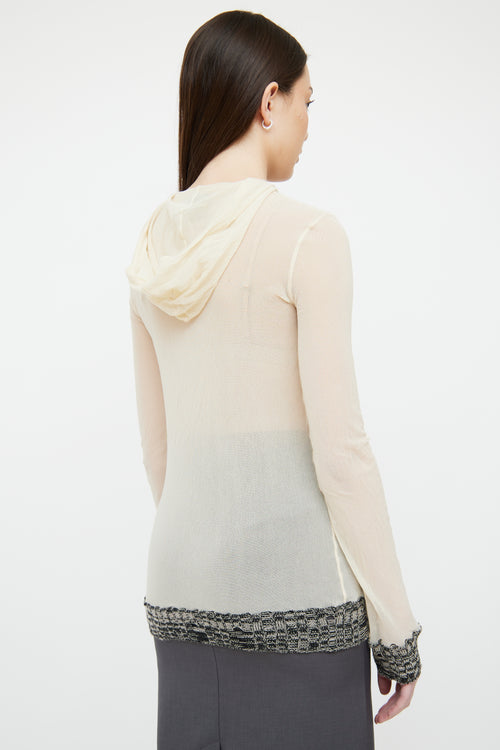 Jean Paul Gaultier Cream Sheer Mesh & Knit Hooded Top