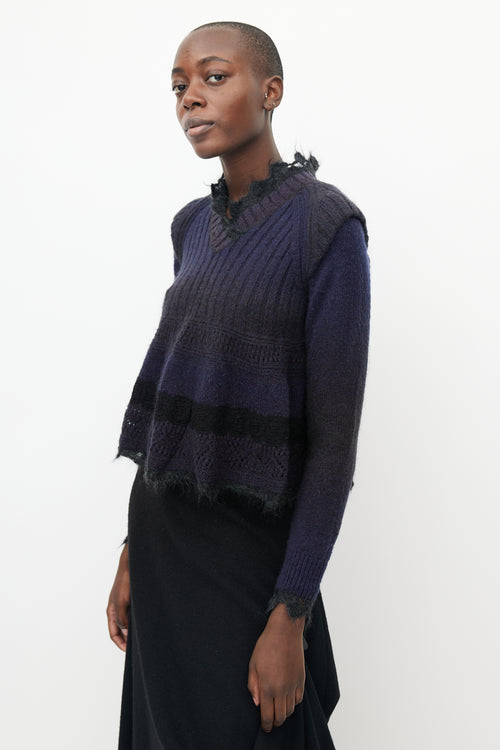 Jean Paul Gaultier Purple & Black Crochet Trim Peplum Sweater