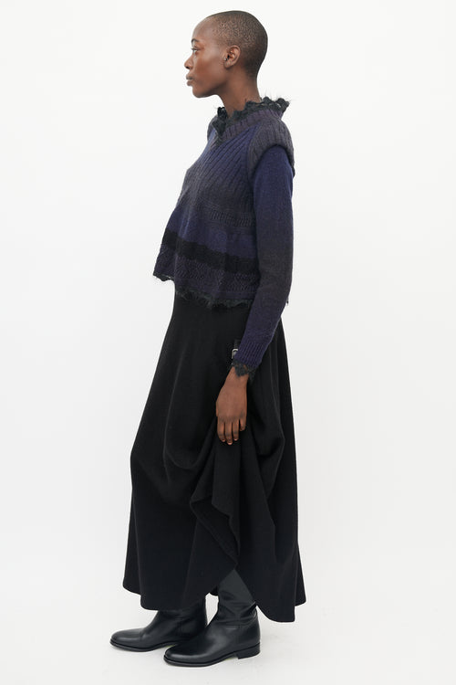 Jean Paul Gaultier Purple & Black Crochet Trim Peplum Sweater