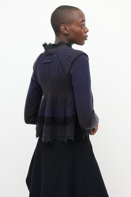 Jean Paul Gaultier Purple & Black Crochet Trim Peplum Sweater