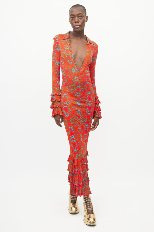Jean Paul Gaultier Red & Blue Geometric Ruffle Dress