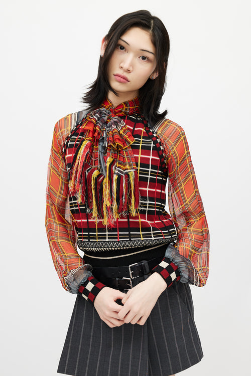 Jean Paul Gaultier Red & Multicolour Plaid Knit Scarf Top