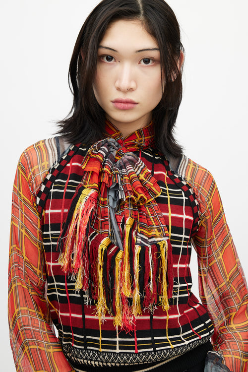 Jean Paul Gaultier Red & Multicolour Plaid Knit Scarf Top