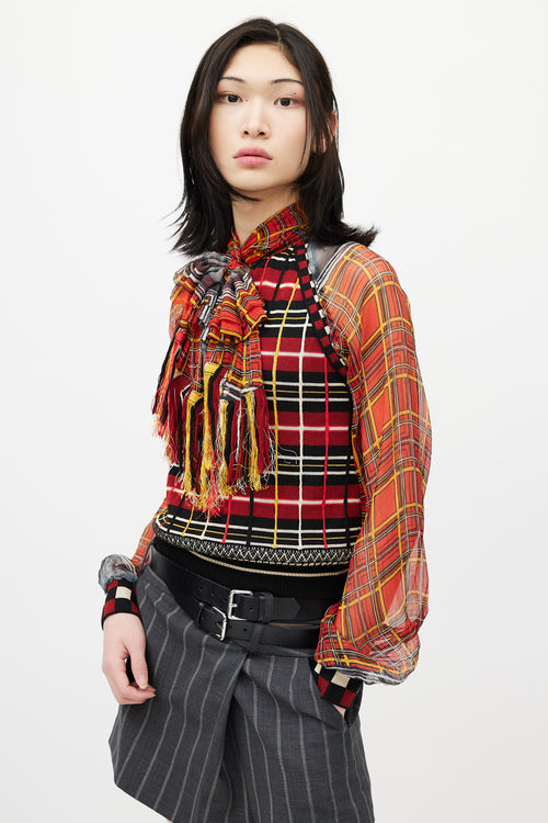 Jean Paul Gaultier Red & Multicolour Plaid Knit Scarf Top