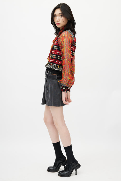 Jean Paul Gaultier Red & Multicolour Plaid Knit Scarf Top