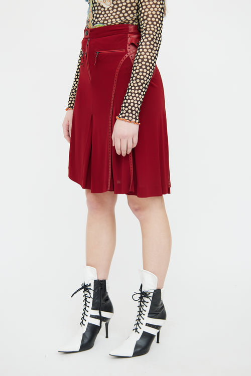 Jean Paul Gaultier Red Mesh & Leather Buckle Skirt