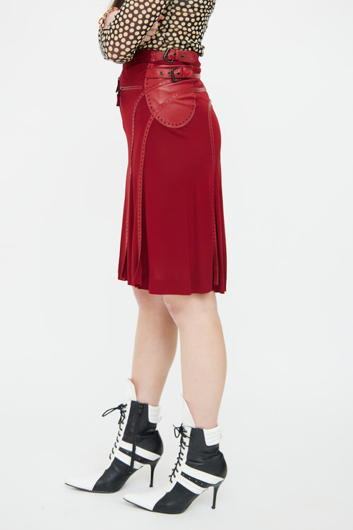 Jean Paul Gaultier Red Mesh & Leather Buckle Skirt