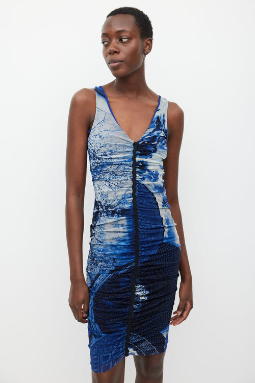 Jean Paul Gaultier Soleil Blue & Black Mesh Printed Dress
