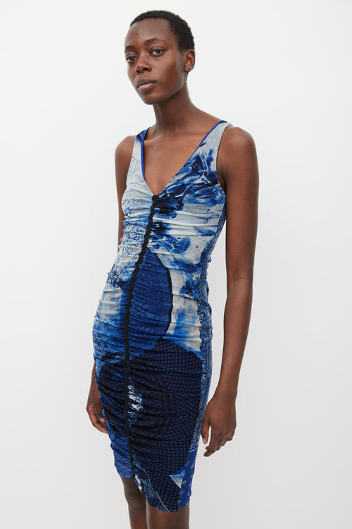 Jean Paul Gaultier Soleil Blue & Black Mesh Printed Dress