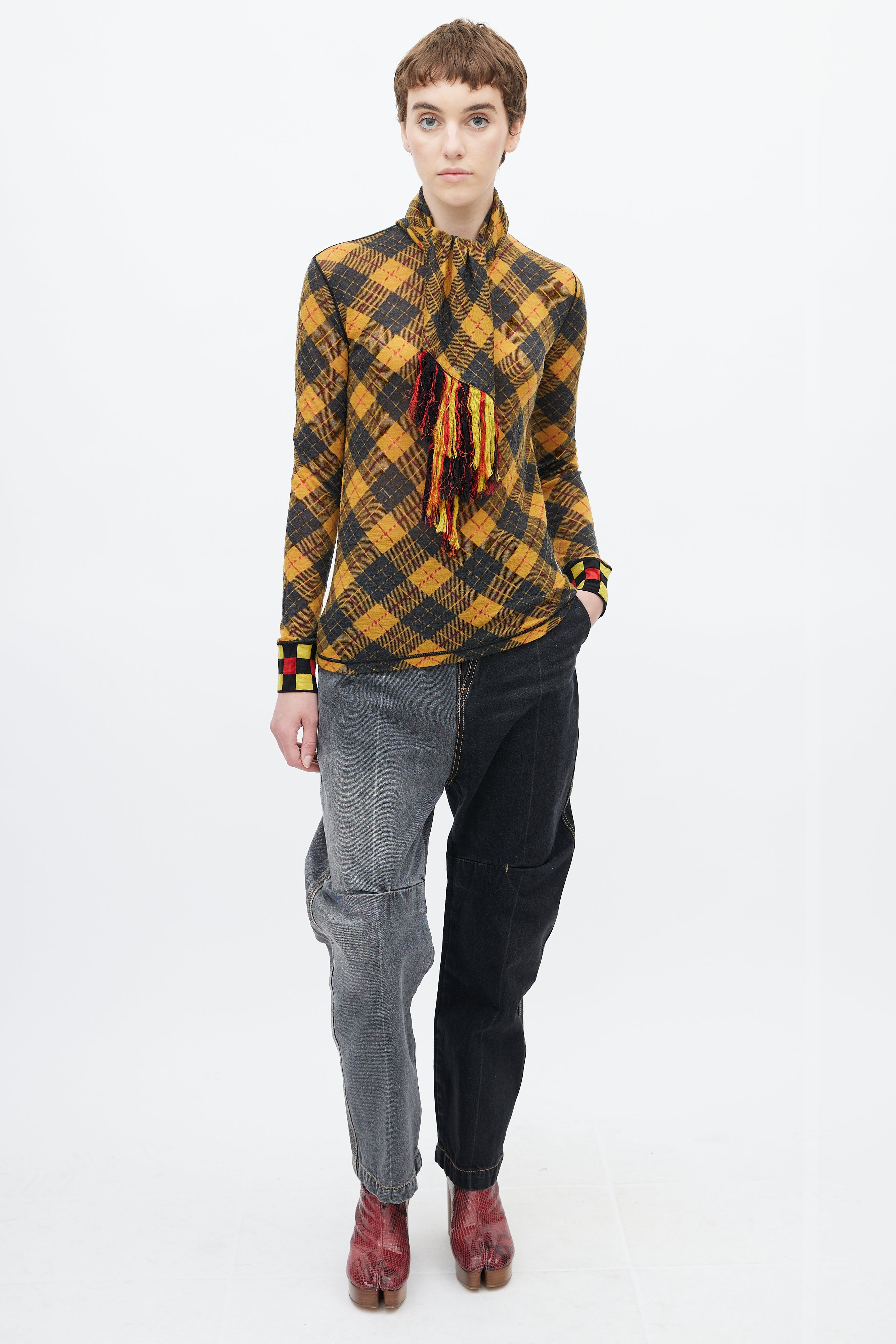 Jean Paul Gaultier Vintage Yellow & Black Plaid Scarf Top