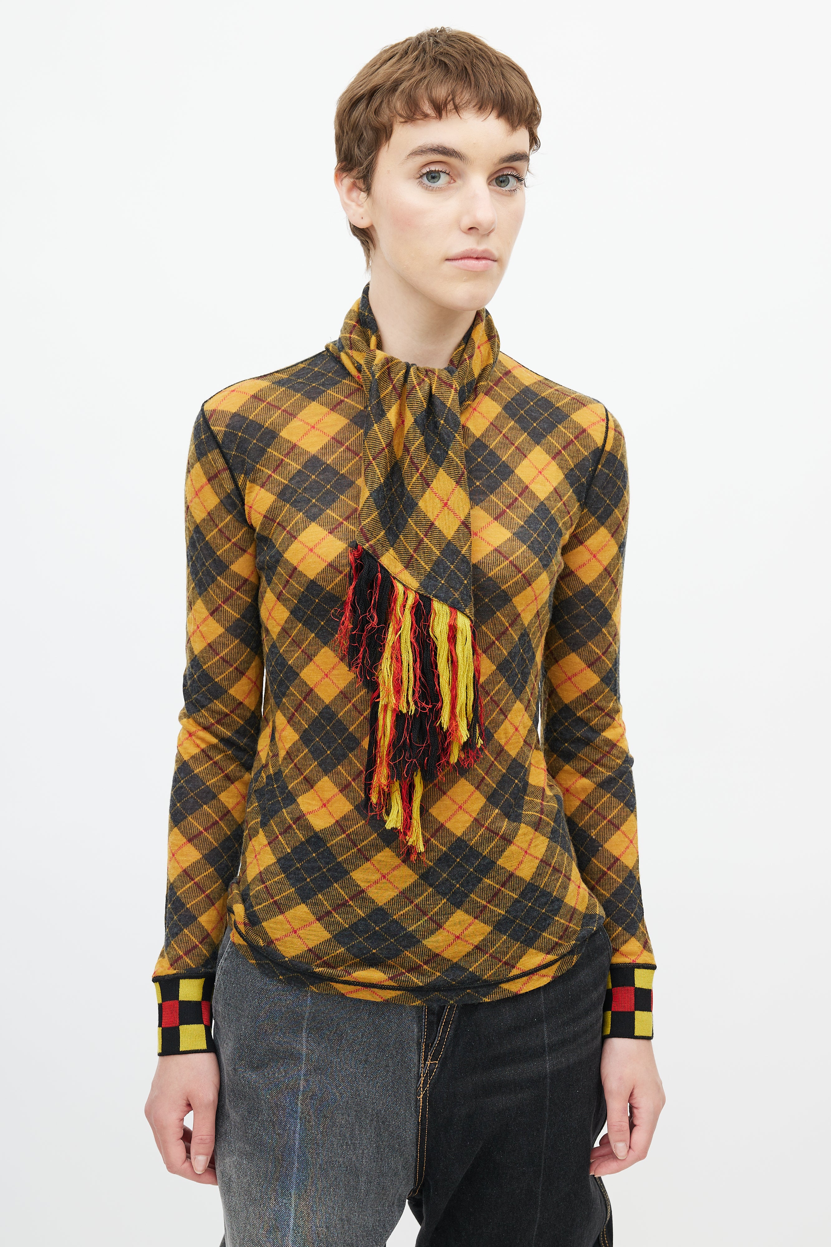 Jean Paul Gaultier Vintage Yellow & Black Plaid Scarf Top