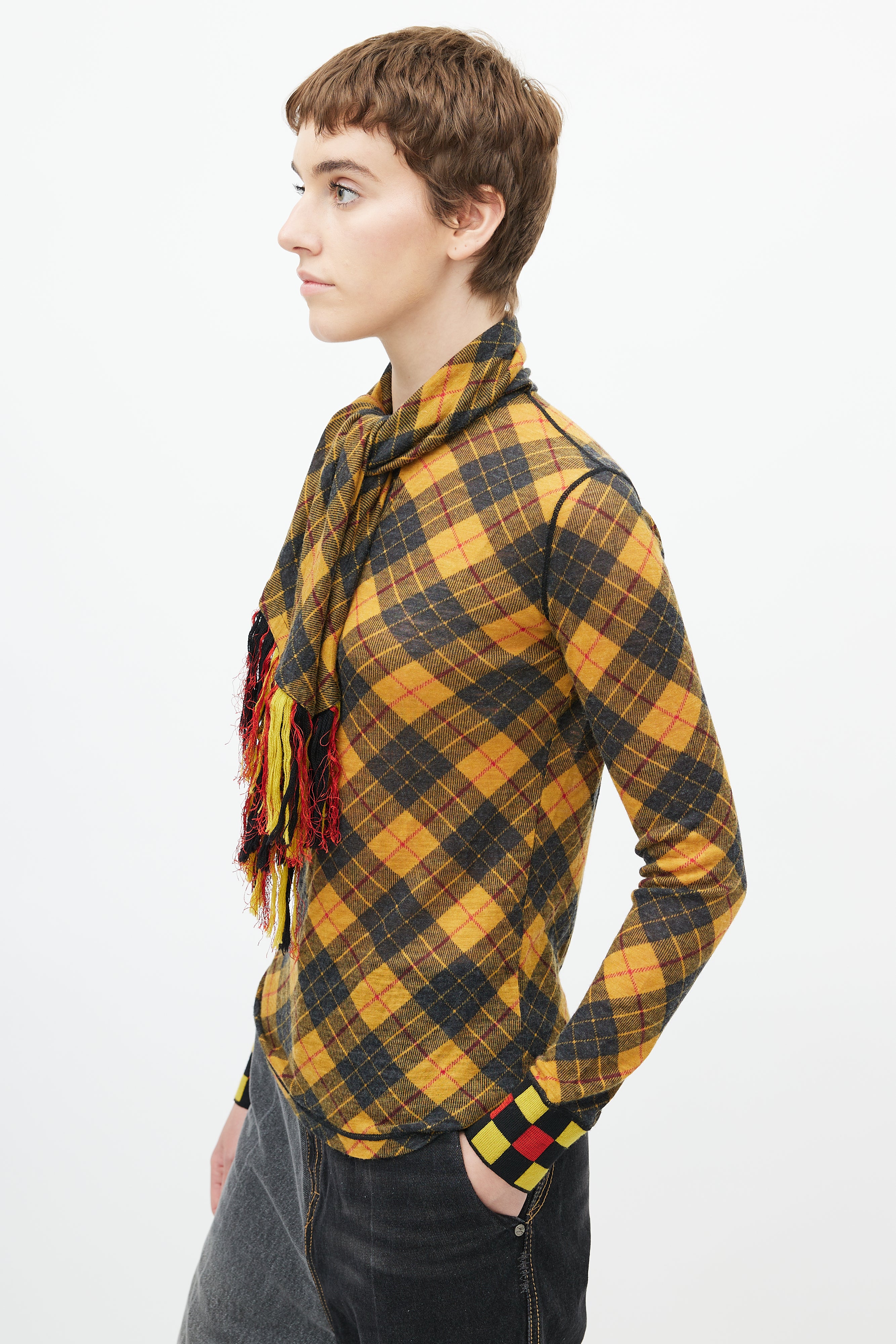 Jean Paul Gaultier Vintage Yellow & Black Plaid Scarf Top