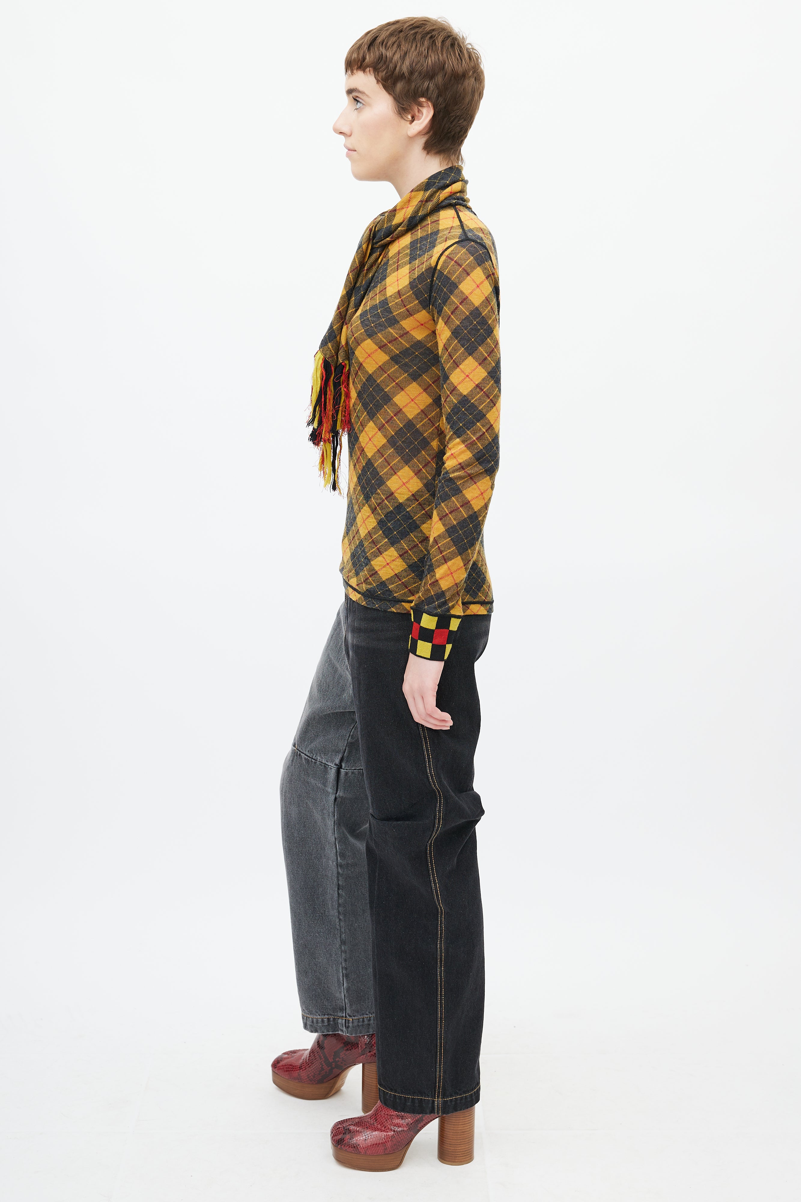 Jean Paul Gaultier Vintage Yellow & Black Plaid Scarf Top