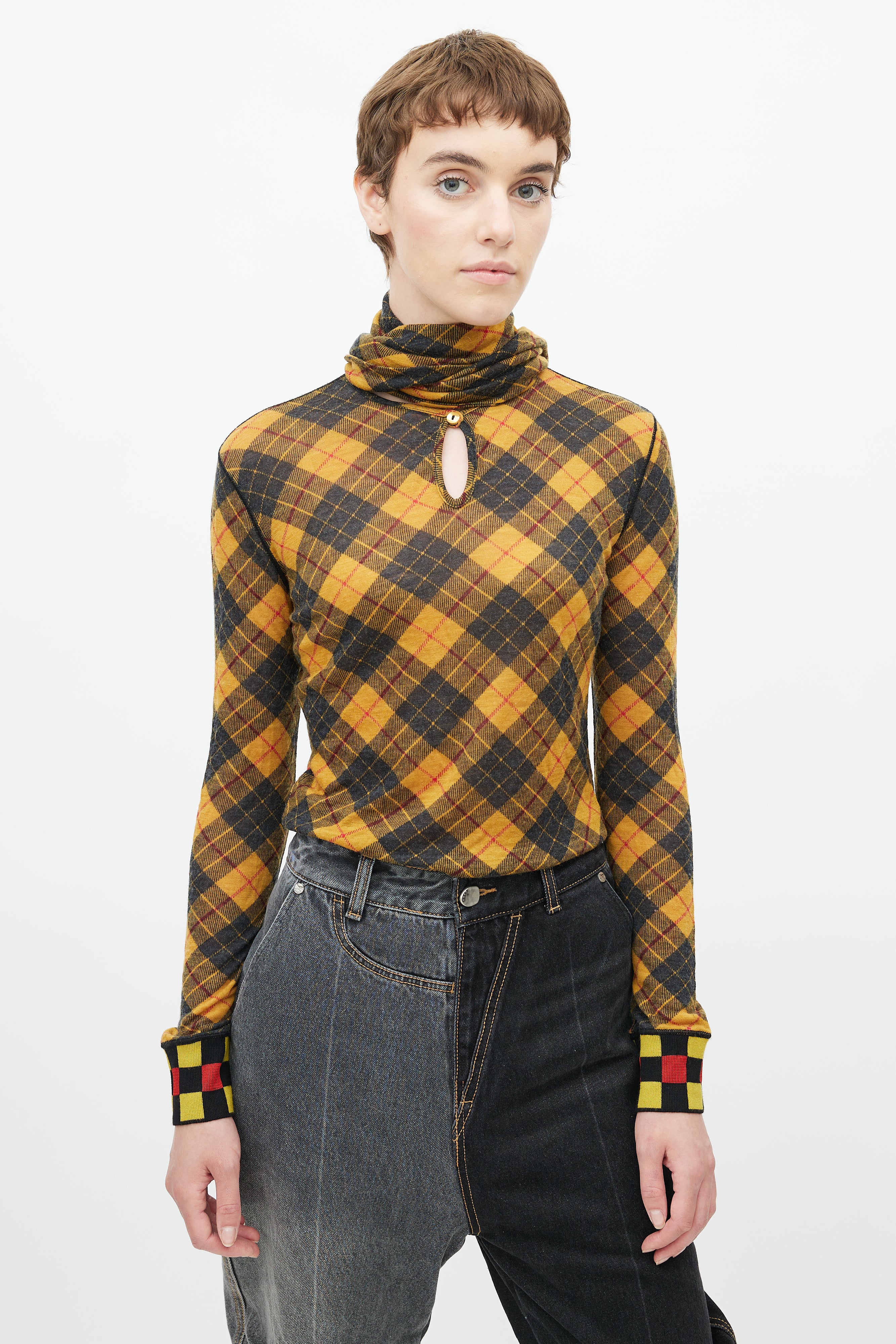 Jean Paul Gaultier Vintage Yellow & Black Plaid Scarf Top