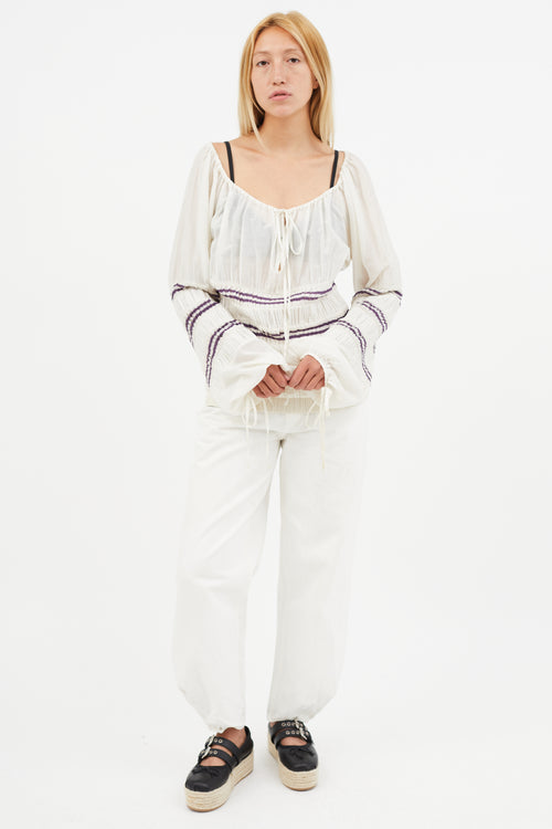 Jean Paul Gaultier White & Purple Pleated Tiered Top