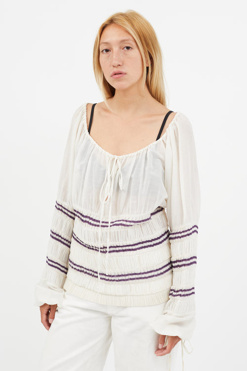 Jean Paul Gaultier White & Purple Pleated Tiered Top