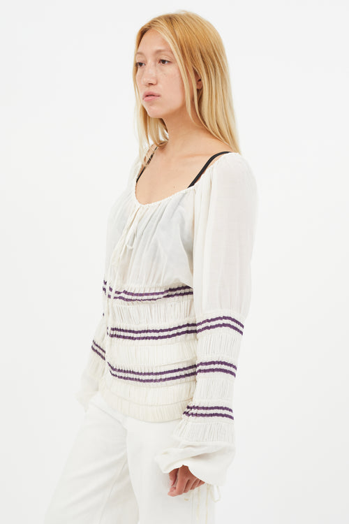 Jean Paul Gaultier White & Purple Pleated Tiered Top
