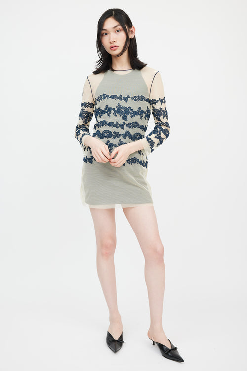 Jean Paul Gaultier X La Perla Beige & Navy Floral Mesh Dress