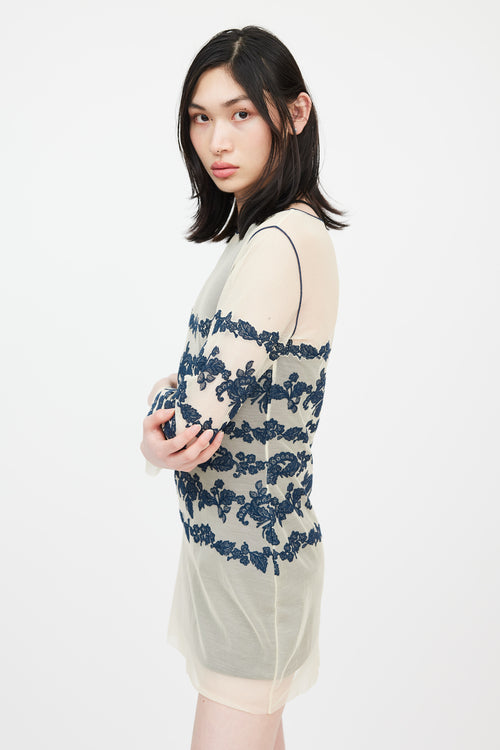 Jean Paul Gaultier X La Perla Beige & Navy Floral Mesh Dress