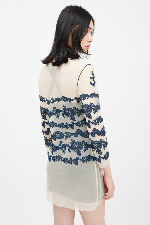 Jean Paul Gaultier X La Perla Beige & Navy Floral Mesh Dress