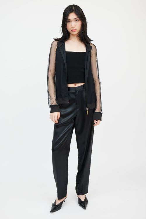 Jean Paul Gaultier Jean's Black Mesh Logo Ruffle Bomber Jacket