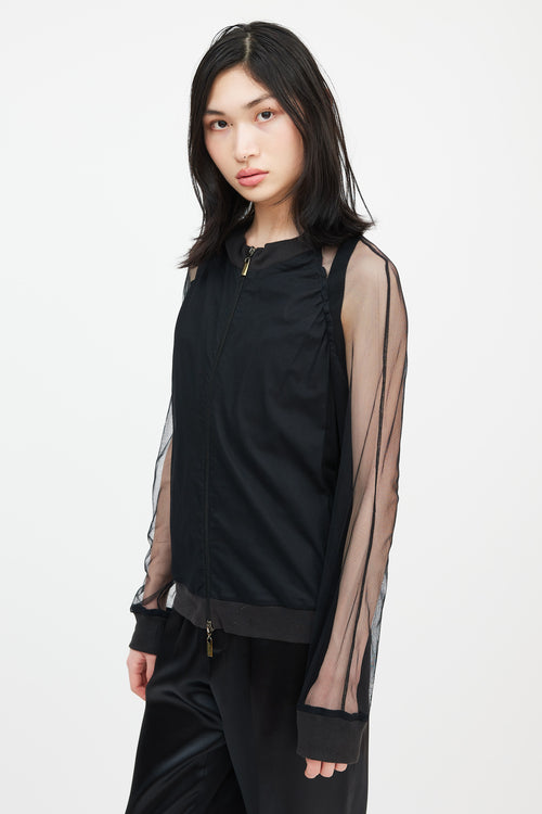 Jean Paul Gaultier Jean's Black Mesh Logo Ruffle Bomber Jacket