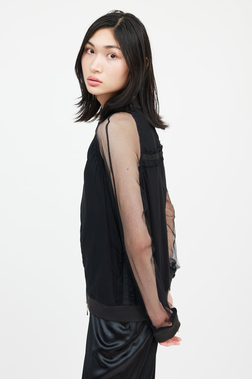 Jean Paul Gaultier Jean's Black Mesh Logo Ruffle Bomber Jacket