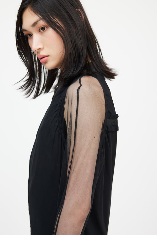 Jean Paul Gaultier Jean's Black Mesh Logo Ruffle Bomber Jacket