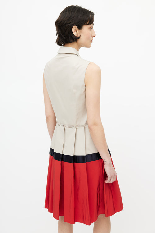 Jil Sander Beige & Red Pleated Shirt Dress