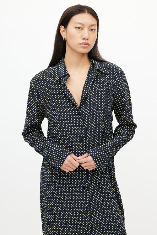 Jil Sander Black & Beige Print Shirt Dress