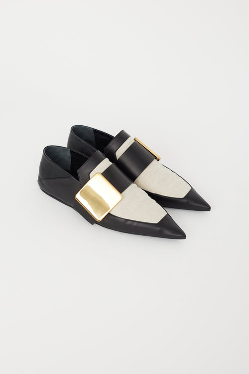 Jil Sander Black Leather & Beige Canvas Loafer