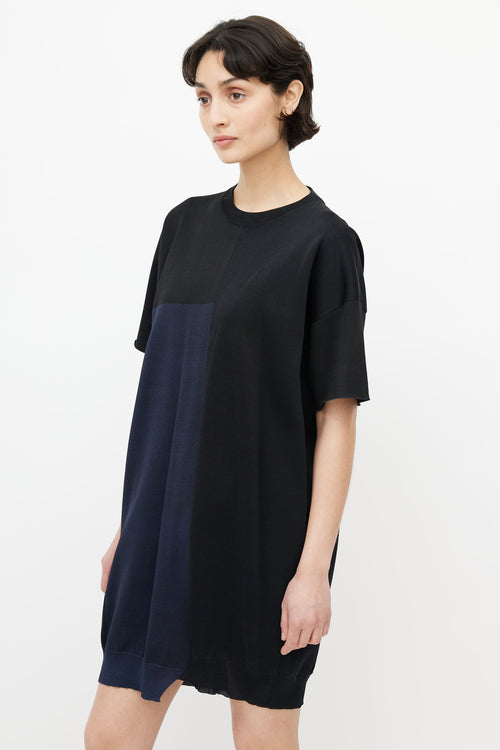 Jil Sander Black & Navy Silk Asymmetrical Dress