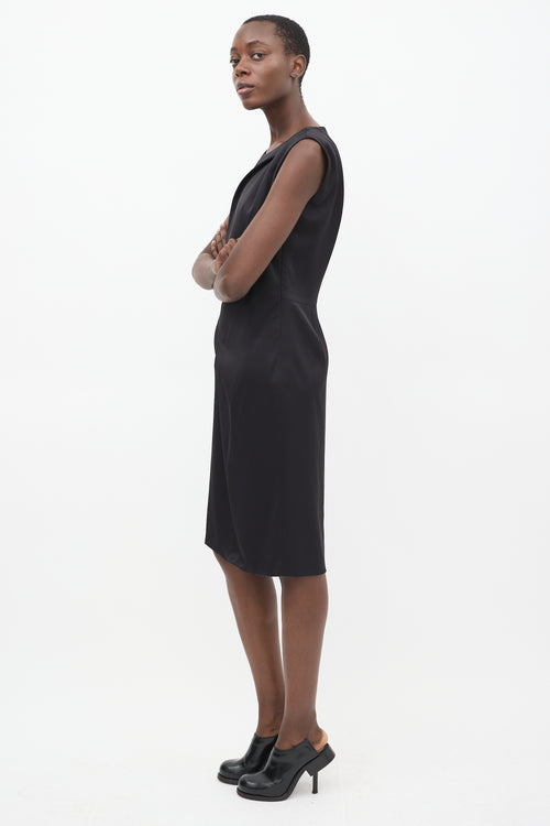 Jil Sander Black Satin Gathered Shift Dress