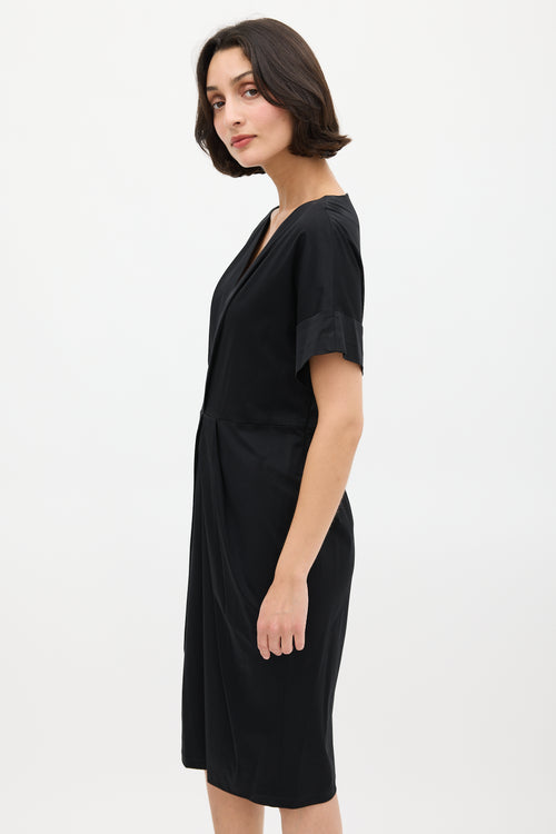 Jil Sander Black V-Neck Midi Sheath Dress