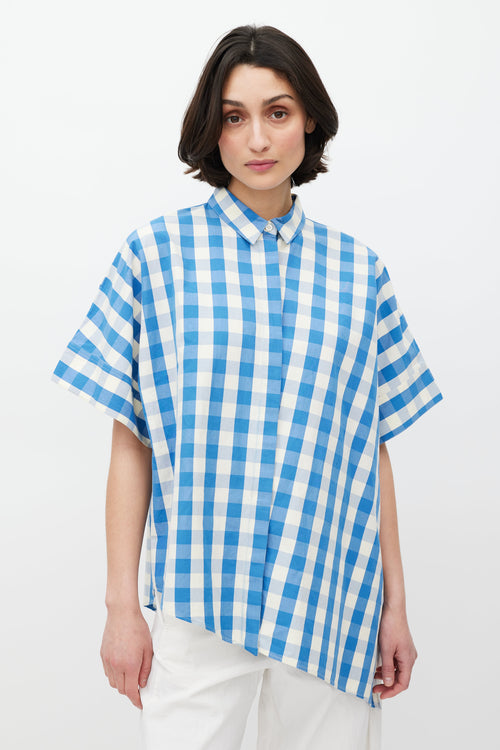 Jil Sander Cream & Blue Asymmetrical Gingham Shirt