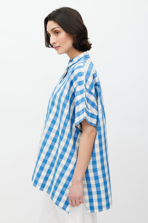 Jil Sander Cream & Blue Asymmetrical Gingham Shirt