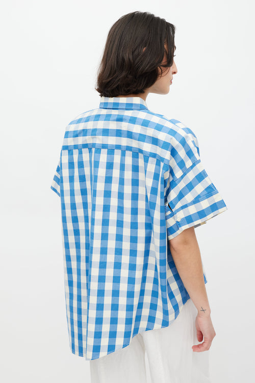 Jil Sander Cream & Blue Asymmetrical Gingham Shirt