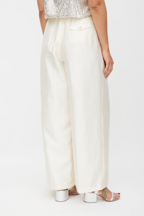 Jil Sander Cream Silk Textured Wide Leg Trouser