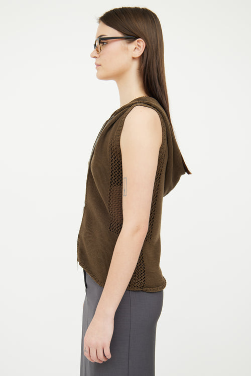 Jil Sander Green Knit Hooded Vest