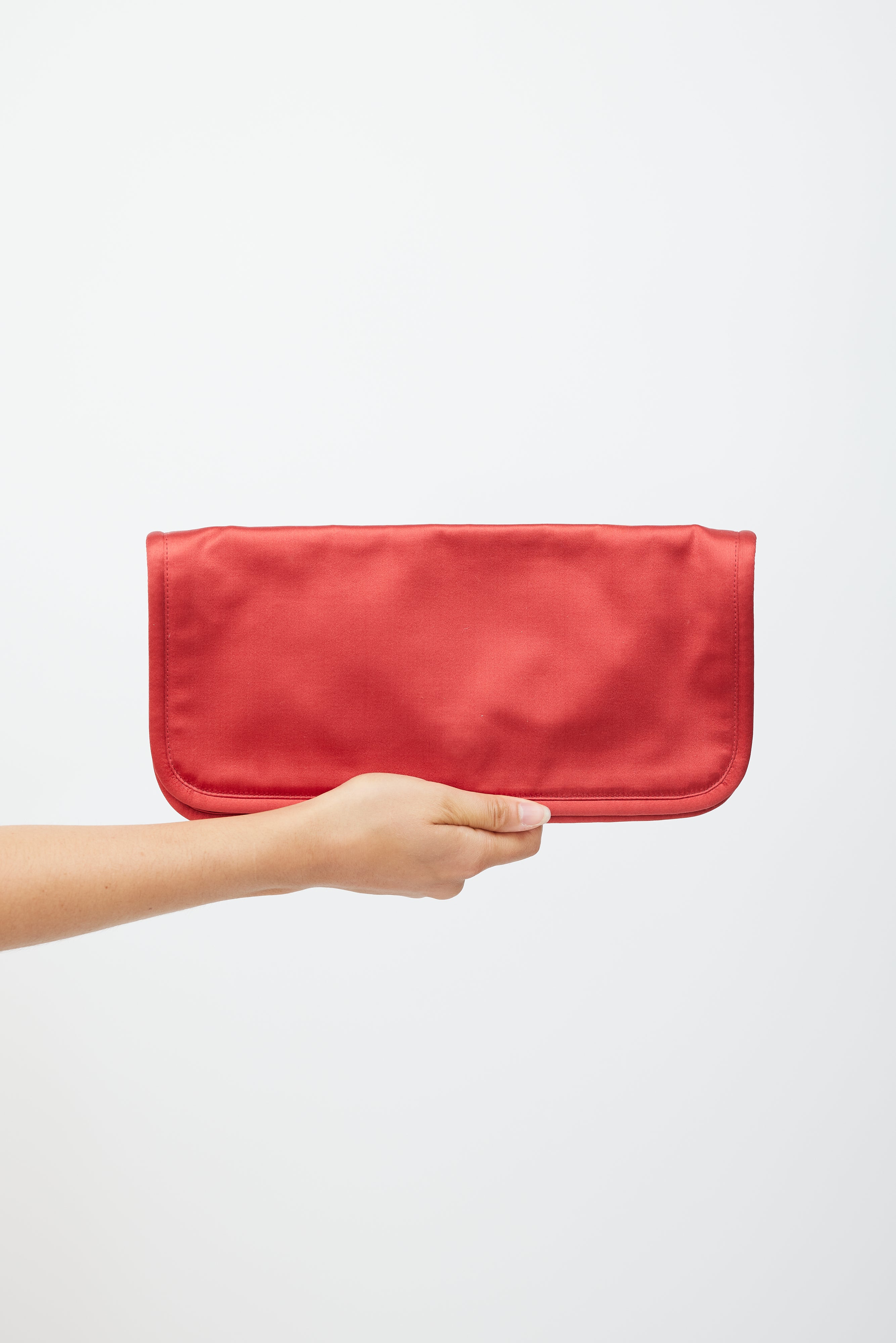 Jil Sander Red Satin Fold Over Clutch