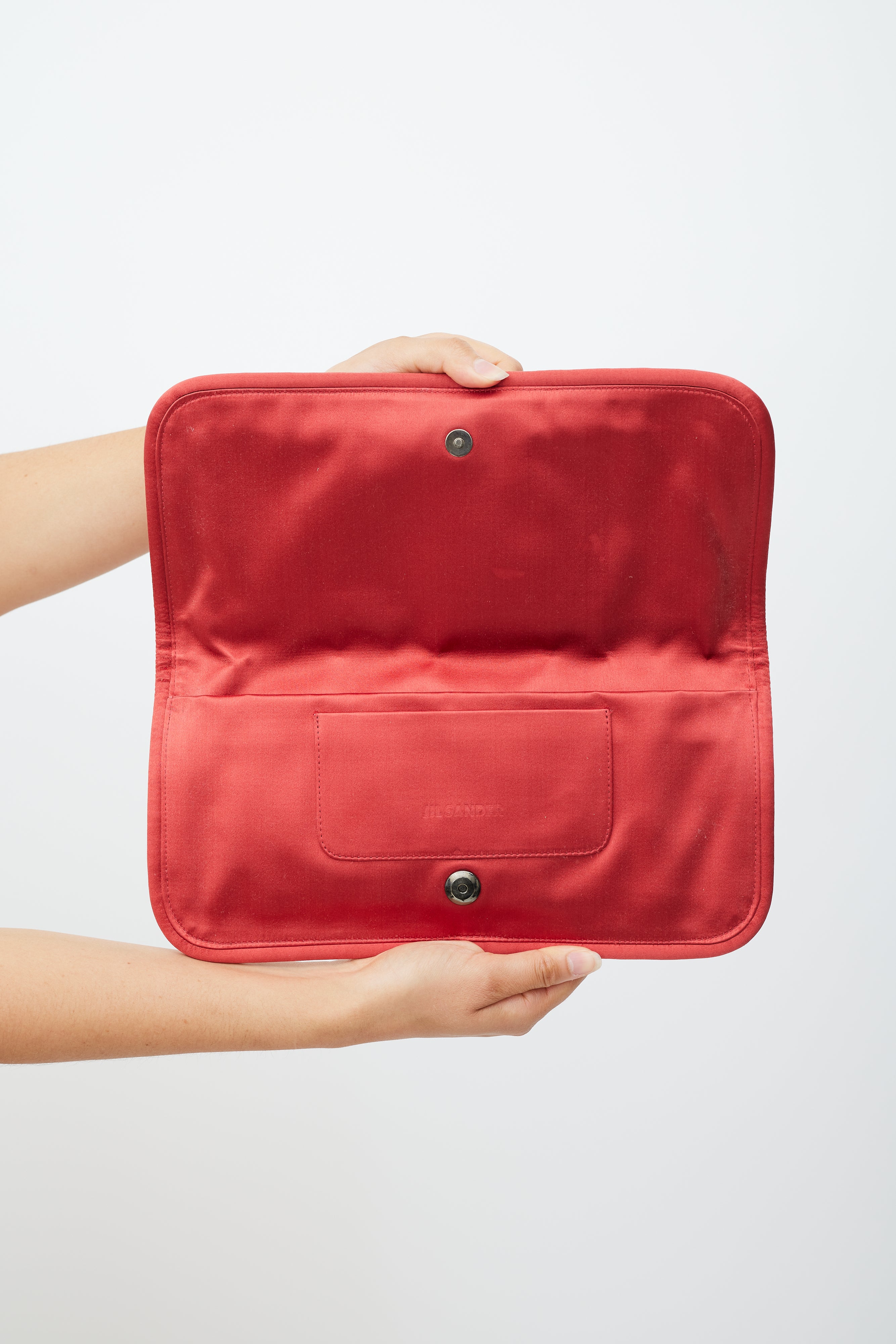Jil Sander Red Satin Fold Over Clutch