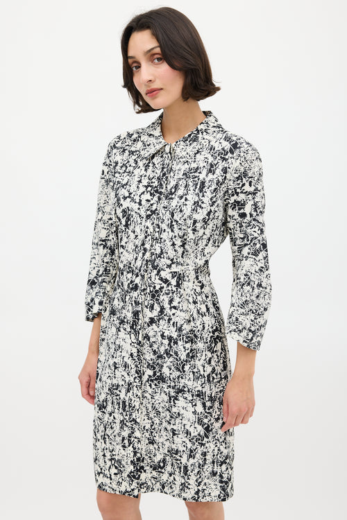 Jil Sander White & Black Silk Printed Midi Dress