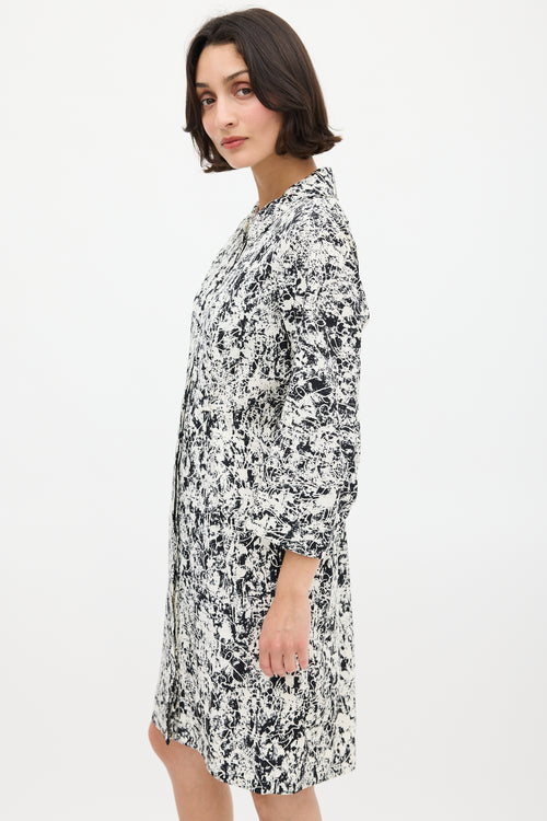 Jil Sander White & Black Silk Printed Midi Dress