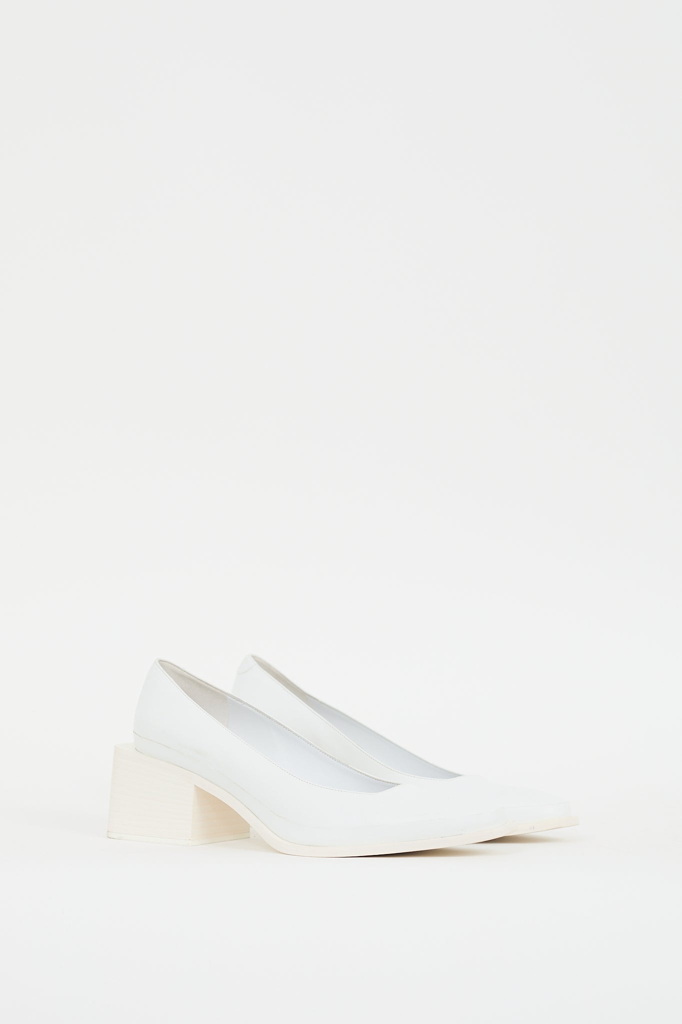 Jil Sander White Leather Block Heeled Pump