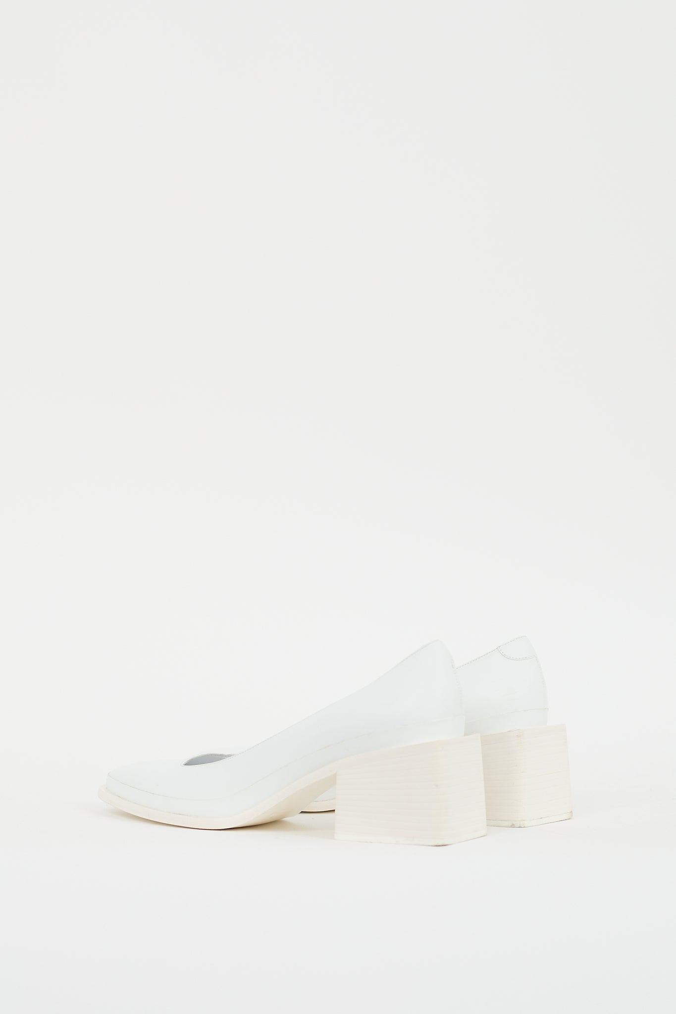 Jil Sander White Leather Block Heeled Pump