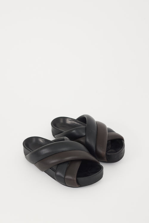 Jil Sander Black & Brown Leather Chunky Platform Slide