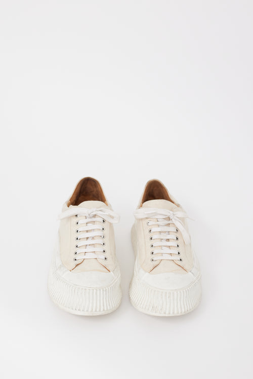 Jil Sander Beige & White Canvas & Rubber Platform Sneaker
