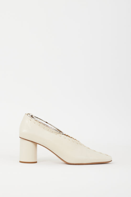 Jil Sander Cream Leather Whipstitch & Anklet Heel